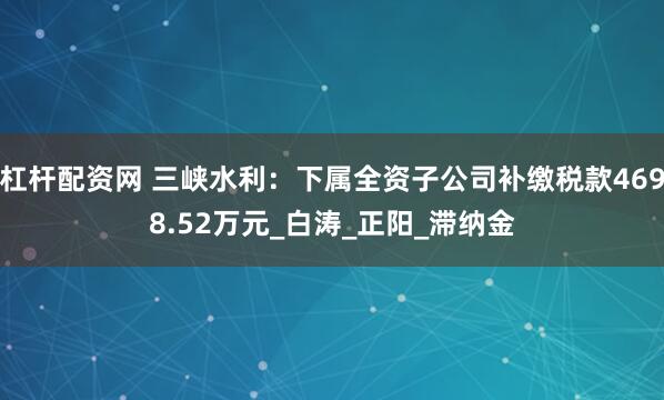 杠杆配资网 三峡水利：下属全资子公司补缴税款4698.52万元_白涛_正阳_滞纳金